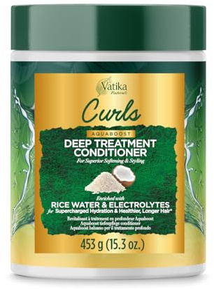 Vatika Naturals Curls AQUABOOST Deep Treatment Conditioner with Rice Water & Electrolytes – Hydration, Strength & Shine for Curly Hair, 453g
