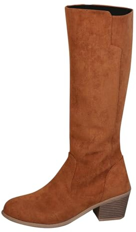 Femme Bottes En Daim À Talon Bloc Bottes Hautes Style Classique Western À Fermeture Éclair Grande Taille Semelle Antidérapant léger Automne Et Hiver 43