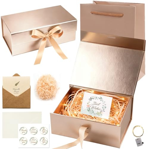 Scatole Regalo,Scatola Regalo con Coperchio 32.5x23x10.5 cm,Pieghevole Scatole Regalo Riutilizzabile Con Nastro,Confezione Regalo,per compleanno,matrimonio,Natale,proposta