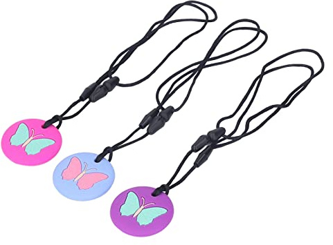 Cryfokt Jouet de Dentition en Silicone Souple, Motif Papillon Mignon, Collier Sensoriel pour bébé, Belle Aide (3 pièces)