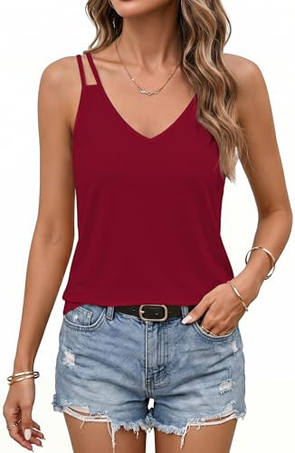 Xiaoliny Canotta Canotta Donna Estiva Top Senza Maniche Scollo a V Elegante Camicetta con Doppie Spalline Sottili Basic Tank Top Largo Casual Camicia Sexy Maglietta Morbido Blusa per Vacanze Ufficio