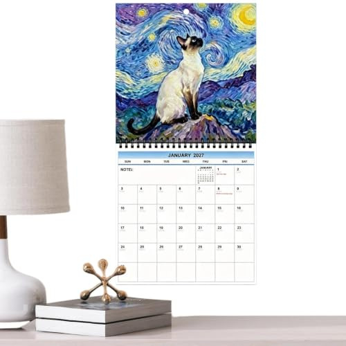 Gullig Kalender Spiralbunden Väggplanerare med Motiv av Världsberömda | 2027 Skrikande Katt Djurkalender För Kontor Heminredning Studentrum Klassrum Mötesbokning