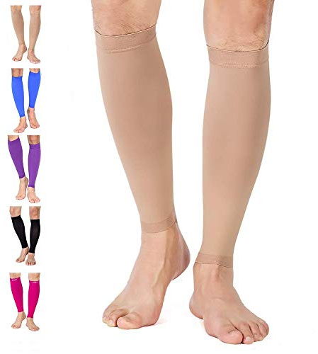 TOFLY Manicotto a Compressione per Polpaccio, 1 Coppia – Unisex, Gamba Calze a Compressione 20-30 mmHg per Shin Splint, Sollievo dal Dolore al Polpaccio, Gonfiore, Vene Varicose, maternità, Beige XL