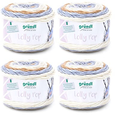 Gründl Wolle Lolly Pop - dicke Wolle zum Häkeln und Stricken mit Farbverlauf - Strickgarn - Weich und hautfreundlich - 100 % Polyacryl - 4 Knäuel 150 g / 240 m - Nadelstärke 5 - 6 - Cappuccino Pop