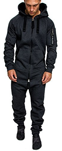 Amaci&Sons Herren Overall Jumpsuit Jogging Cargo-Style Onesie Trainingsanzug Camouflage 3006 Anthrazit L