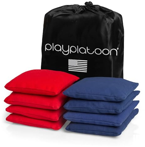 Play Platoon Weather Resistant Cornhole Bags - Set of 8 Regulation Corn Hole - Red & Navy Blue - Durable Duck Cloth Corn Hole for Tossing Game, Includes Tote Bag