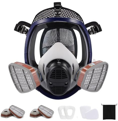 OHMOTOR Vollmaske Atemschutzmaske mit Luftfilterpatrone Vollgesichtsmaske für organische Dunst