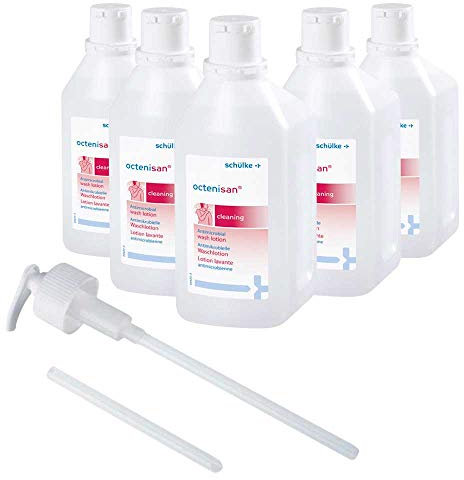 5x 1000 ml Schülke Octenisan® Waschlotion Reinigungslotion Flüssigseife, mit Allantoin, Dosierpumpe