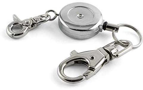 JCBIZ 1PCS Retractable Key Chain with Hook Zinc Alloy High Resilient Anti-lose Stretch Key Ring Holder Tool Telescopic Rope Silver