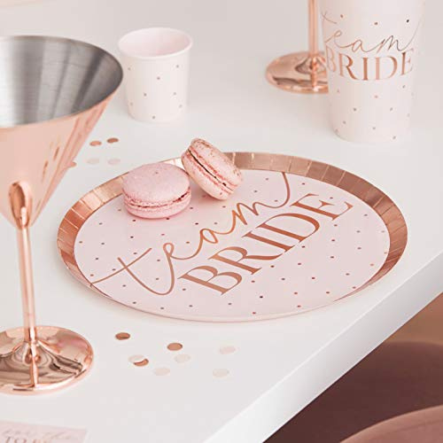 Ginger Ray Lot de 8 assiettes en carton pour enterrement de vie de jeune fille avec inscription « Team Bride & Blush »