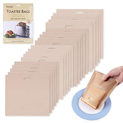 20 bolsas reutilizables para tostadas, antiadherentes, lavables de teflón, en 4 tamaños, para tostadas, sándwich, aperitivos, microondas, parrilla, tostadora