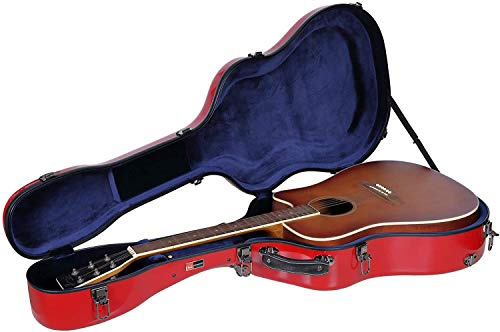 Crossrock Étui Rigide en Fibre de Verre pour Guitare Acoustique dreadnought 40/41 | Finition Brillante Rouge | Serrure TSA, hygromètre, Sangles Sac à Dos, intérieur Ajustable
