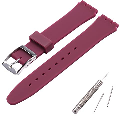 MCXGL Cinturino di ricambio per Swatch, cinturino in gomma di silicone resistente al sudore con fibbia in acciaio inossidabile da 17 mm, colore rosso vino
