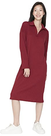 Trendyol Midi Shirt Regular Dress Robe, Bordeaux, Taille XS Femme
