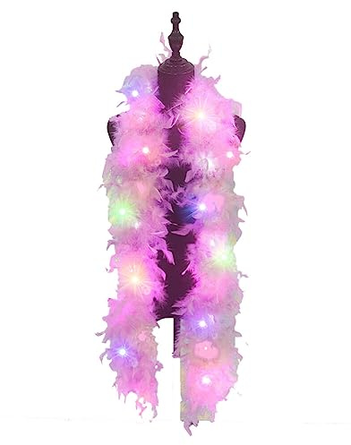 Uposao 2 m kalkon fjäder boa LED färgglatt ljus för kvinnor för dans bröllop hantverk fest cosplay halloween julgranstillbehör hantverk fjädrar