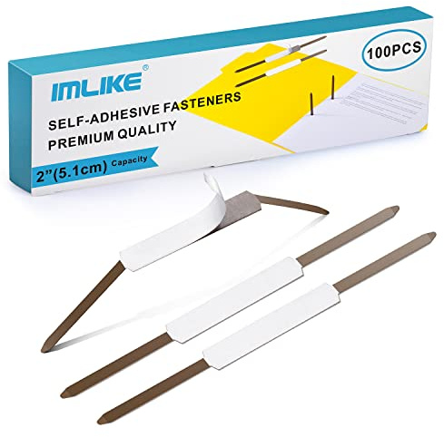 Self-Adhesive Prong Paper Fasteners - IMLIKE 100 PCS Metal File Fasteners, 2 Capacity, 2.75 Base for Paper Folder or Files, Brown - A Good Partner for Collecting Papers