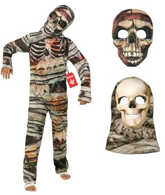 Morph Kids Tvåansiktad Mumiekostym för Barn Unisex, Spöklik Vit Barnkostym, Skrämmande Utklädnad 4-14, L