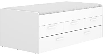 DEKIT GRUPO RIMOBEL LEKA - Cama compacta con tres cajones y una cama arraste - Blanco - 67x195x95 cm