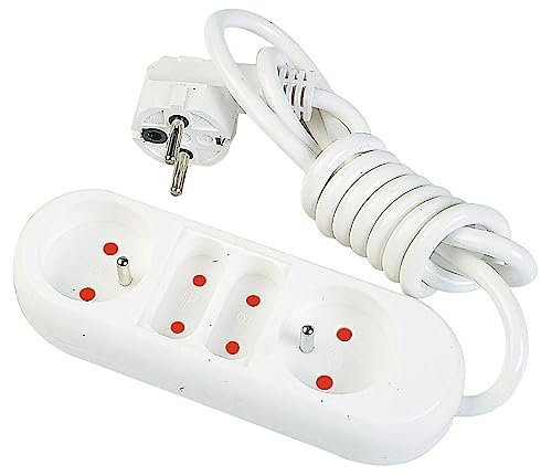 Gefotech Bloc Multiprises 4 Prises (2x 6A + 2x 16A avec Terre) Blanc, Câble 1m et 3g1mm²