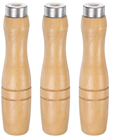 sourcing map 3pcs Wooden File Handle 4.13 Inch 4.8mm Round Hole Ergonomic Handles with Metal Collar for 6 Metal Files