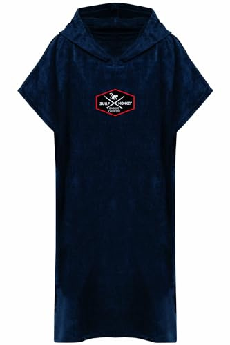 Surf Monkey Poncho Toalla Surf con Capucha y Bolsillo Interior - Algodón Orgánico (Azul, S/M)