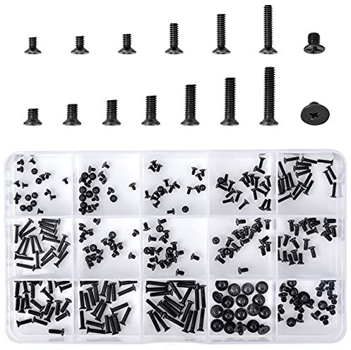 Dokeno 300pcs Kleine Schrauben Sortiment Kit, Senkkopfschrauben Set M2/M2.5/M3, Mikroschrauben, Maschinenschrauben Schwarz, Flachkopfschrauben Edelstahl, Winziges für Reparatur Laptops, Brillen, Uhren