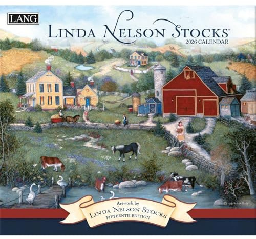 Lang Linda Nelson Stocks 2026 Wall Calendar – 13.4 × 12, 12-Month Calendar with Stapled Binding, Linen-Embossed Americana Art, Nostalgic Small-Town & Countryside Scenes