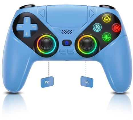 Dinosoo RGB Wireless Controller for PS5/PlayStation 5 PC, Bluetooth Controller with Turbo, Macro, Dynamic Vibration, 6-Axis Motion Control, 3.5mm Audio Jack, 1000mAh Battery, Speaker - Blue