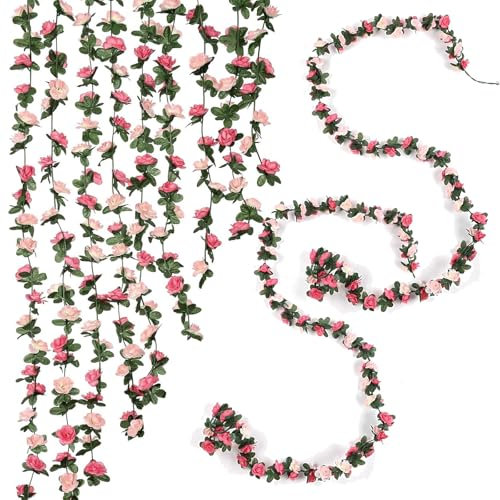 2Pcs Floral Garland, Pink Flower Decoration, Artificial Flower Garland, 7.87ft Long, Perfect for Wedding, Wall, Bedroom, and Outdoor Garden Decor
