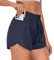 PrinStory Sporthose Damen Kurz Laufshorts 2 In 1 Hohe Taille Sport Shorts Seitenschlitz Kurz Laufhose Mit Handytasche (Marineblau, M)