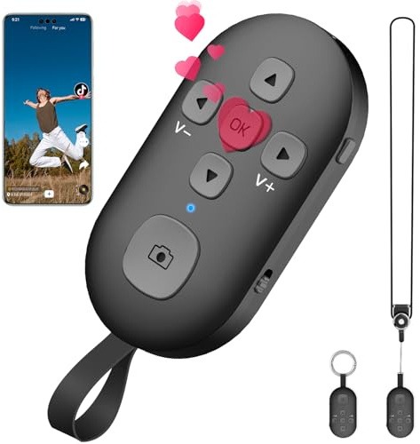 R1 TikTok - Telecomando a scorrimento per telefono, per app Kindle (non dispositivi Kindle), controller per otturatore della fotocamera per foto e video, avviso di batteria scarica, ricarica USB-C