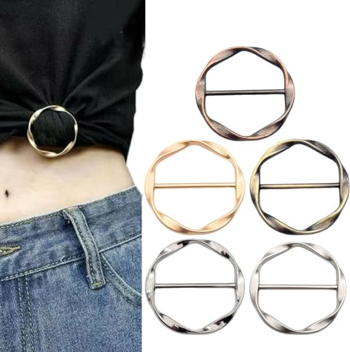 WeddHuis 5 piezas, broches para ropa mujer, anillos bufandas, hebillas para cinturones, camisetas, clips para camisa, alfileres de sujeción, sujeta mangas, cinturon mujer, broche dorado