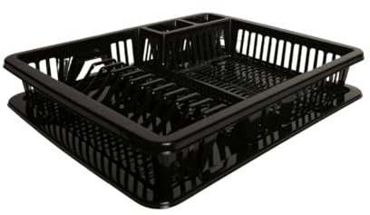 Elite Égouttoir à vaisselle en plastique, 3 couleurs, 46 x 38 x 9 cm, passe au lave-vaisselle, sans BPA, avec bac d'égouttement, blanc, gris, noir