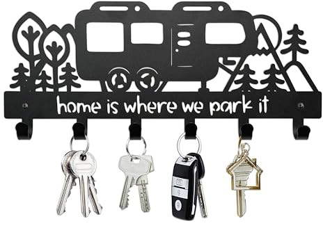 dryelves Metal Camper Key Holder with 6 Hooks, 11.2 x 4.7 inches Camper RV Decor Rack Hanger, Camper Decorations and Accessories for Inside, Camper Storage and Organization