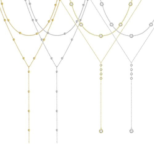 MLPKOI 4pcs Collier en Y pour Femmes, Longs Colliers Délicats Argent Lariat Tendance Collier Acier Inoxydable Femme Superposé Bijoux Fantaisie Femmes Cadeau