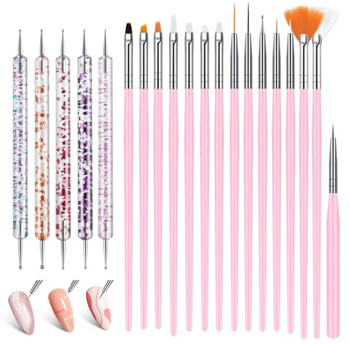 AYBUY 20 stycken nagelkonst linerpenslar, nageldesignpennor borstset, nagelborste målning penna för gelnaglar UV-gel nageldesign nagelkonst, gör-det-själv nagel (rosa)