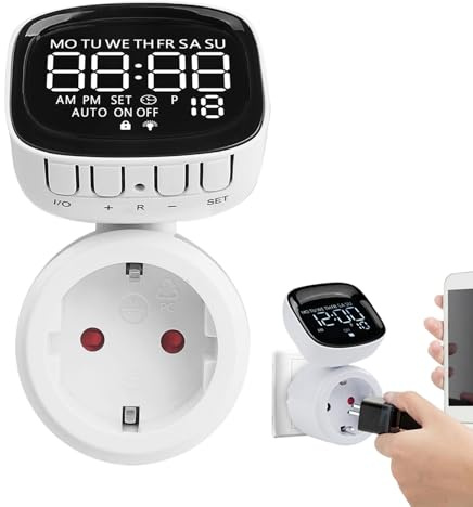 Minuterie pour Prise Électrique - Fiche Rotative Programmable à 360 Degrés - Prise de Sécurité et d'Économie d'Énergie | Pour L'Aquarium, Le Jardin, La Lampe, L'Intérieur, La Maison, La Piscine, L'Ext