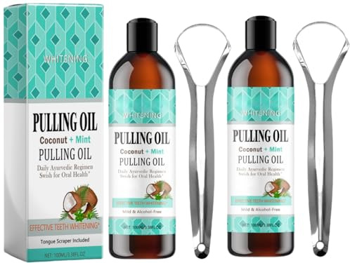 Olio di Collutorio per Schiarire I Denti,2pcs Olios Sbiancante,Collutorio All'Olio di Cocco,Collutorios Sbiancante Naturale,Olio di Coccos All'Olio di Coccos & Olios di Menta Piperita