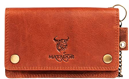 Matador Marca Portafoglio Con Catena Uomo Pelle #Dallas con Nobile Scatola Regalo, Lusso Portadocumenti Moto con protezione RFID, Catena Portafoglio con Molti Scomparti per Carte, Marron Vintage