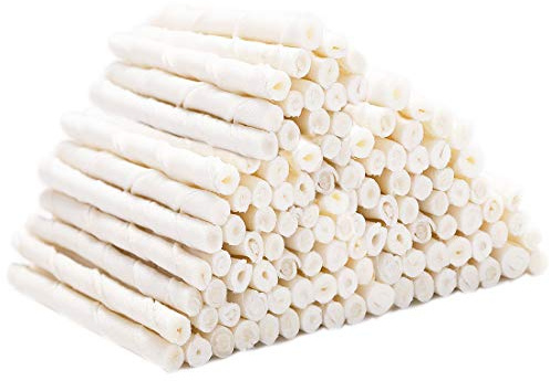 MON2SUN Dog Rawhide Twist Sticks Natural 5 Inch Thin Sticks Rawhide Chews Treats for Puppy and Small Dogs 120 Count