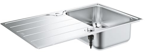 GROHE K500 | 1 Becken | Edelstahlspüle mit Abtropffläche | Ausschnittmaß: 842 * 482 mm | Zubehör: Exzenterbedienung, Ablaufgarnitur, Siebkorbventil und Montageset | Edelstahl | 31571SD1