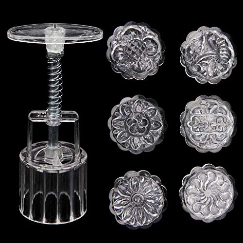 caralin 6 Flower Stamps Moon Cake Mould Transparent Round Mooncake Mold Baking Decor 50g Baking Pan