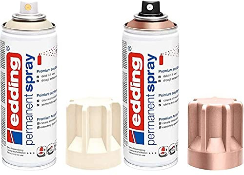 Edding 5200 spray permanent - ivoire mat - 200 ml - peinture acrylique pour peindre ou décorer verre & 5200 spray permanent - or rose - 200 ml - peinture acrylique pour peindre ou décorer verre