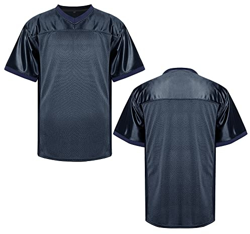 MESOSPERO Blank Football Jerseys for Men,Polyester Plain Football Shirt Pullover Sports Clothing S-3XL Black White Grey (#Blank Navy, Small)