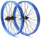 KHE BMX Laufrad Satz BLAU eloxiert Alu Felgen 36 Loch 10mm und 14mm 16T Ritzel
