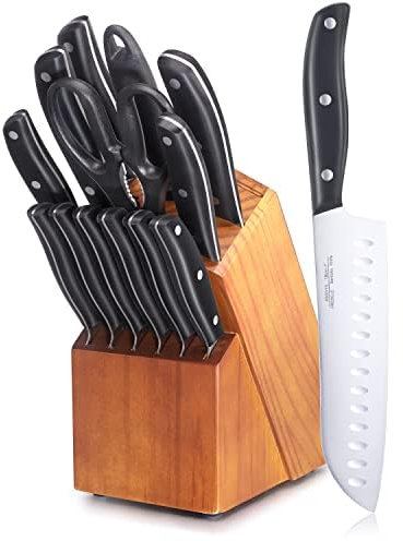 Aoresac Küchenmesser-Set, 15 pcs Profi-Messerblock mit Holzblock Edelstahl, Kochmesser-Set, ABS-Griff, Vollerl, Premium-Set