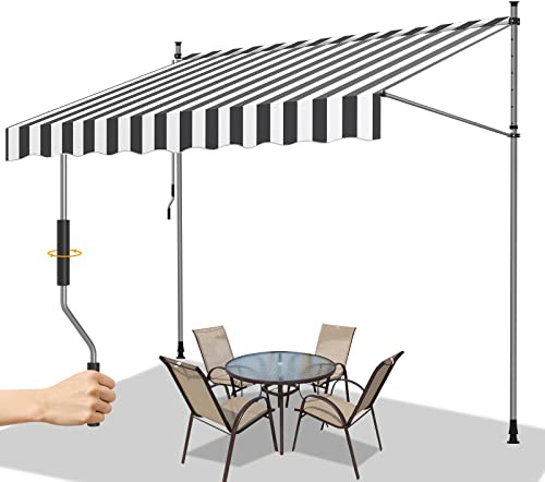 Gimisgu Tenda da Sole a Morsetto con manovella, 400x120cm, Retrattile Manuale, Regolabile in Altezza, Idrorepellente, Protezione Solare, Senza Forare, Facile da Installare, Grigio Bianco
