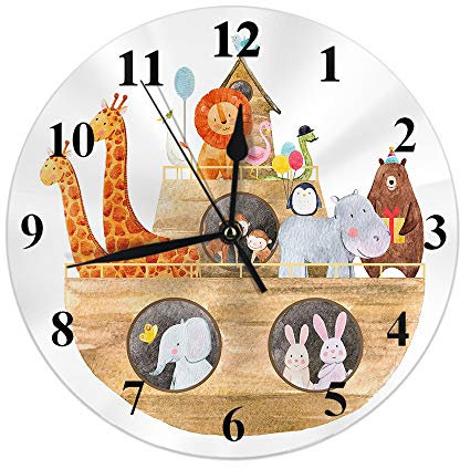 Orologio Da Parete Rotondo 25cm, Nave Con Animali Illustrazione Ad Acquerello Per Bambini Di Un'Arca Di Noè Carina Con Gli Animali Orologio Da Parete Con Numeri Moderno Orologio Da Parete Grande