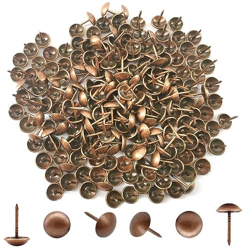 Hocansen 200 Pezzi Chiodi Tappezzeria 11x17mm Push-Pin Rotonda Tappezzeria Puntine per Pollice Decorative per Divani e Mobili (Red Bronze/TD-SF)
