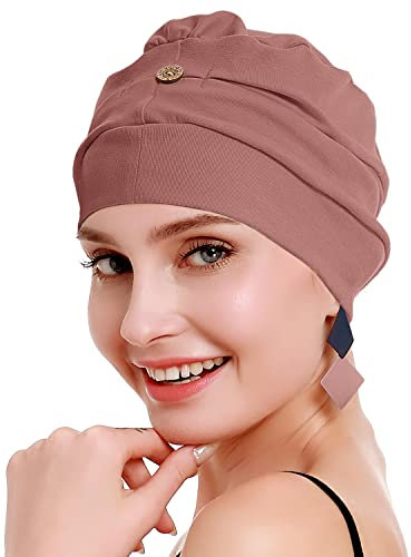 osvyo Baumwolle Chemo Kopfbedeckung für Damen Krebs Haarausfall Hut - Baumwolle Leichte Kopfbedeckung Versiegelte Verpackung Sand BRAUN